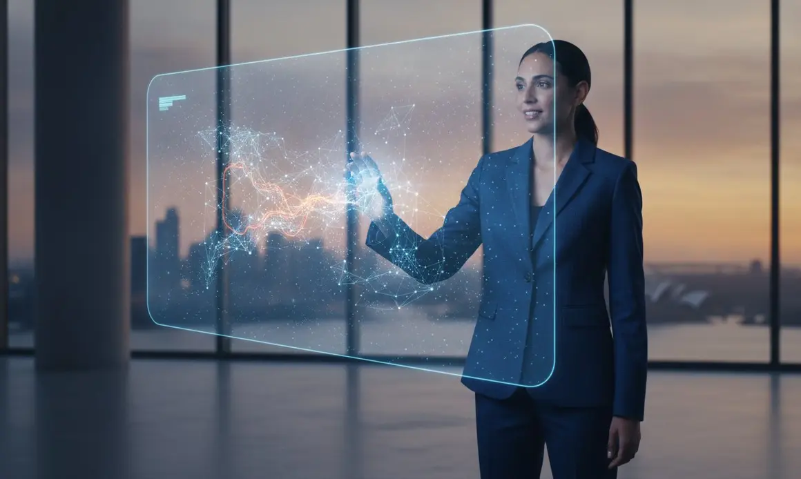 A woman working with an automation display in a high-rise office