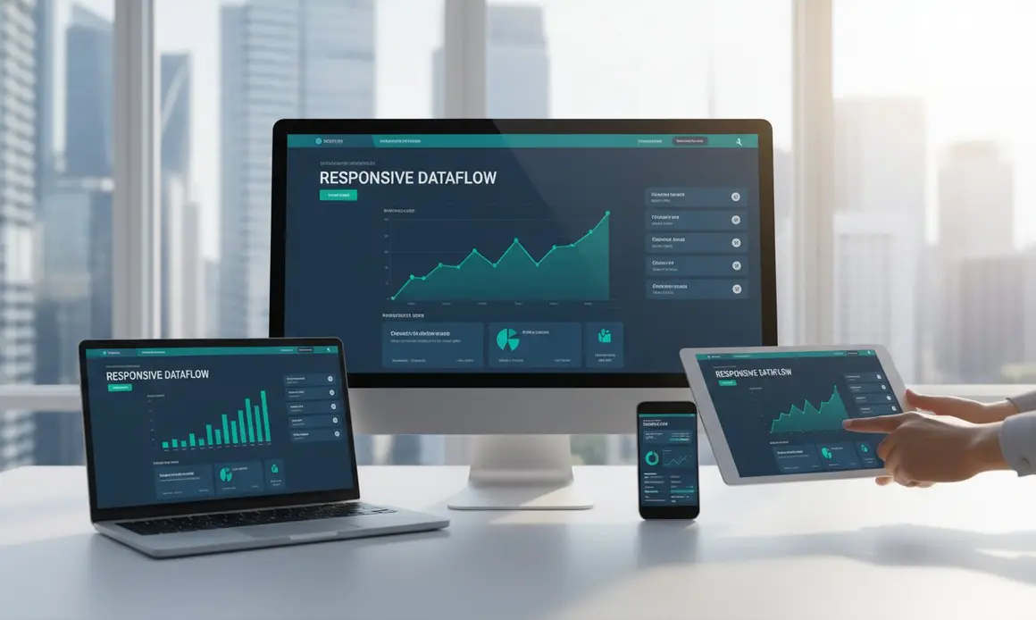 A website dashboard shown on a desktop monitor, laptop, tablet and phone