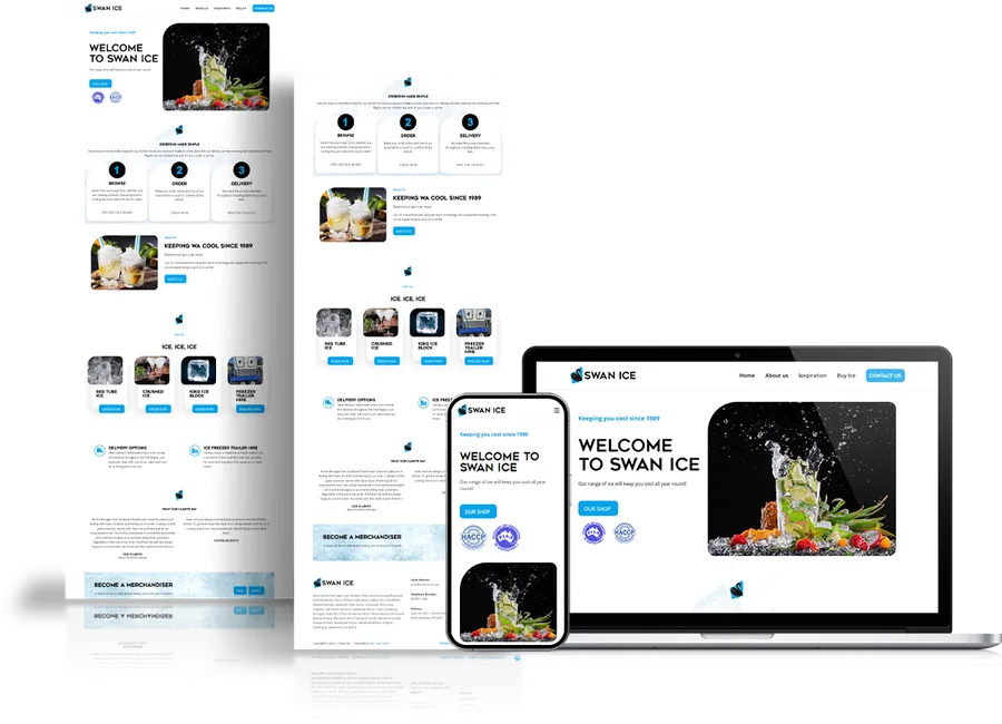 Swan Ice website shown on desktop and mobile
