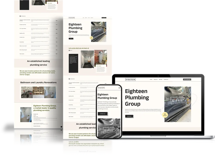 Eighteen Plumbing Group website shown on desktop and mobile