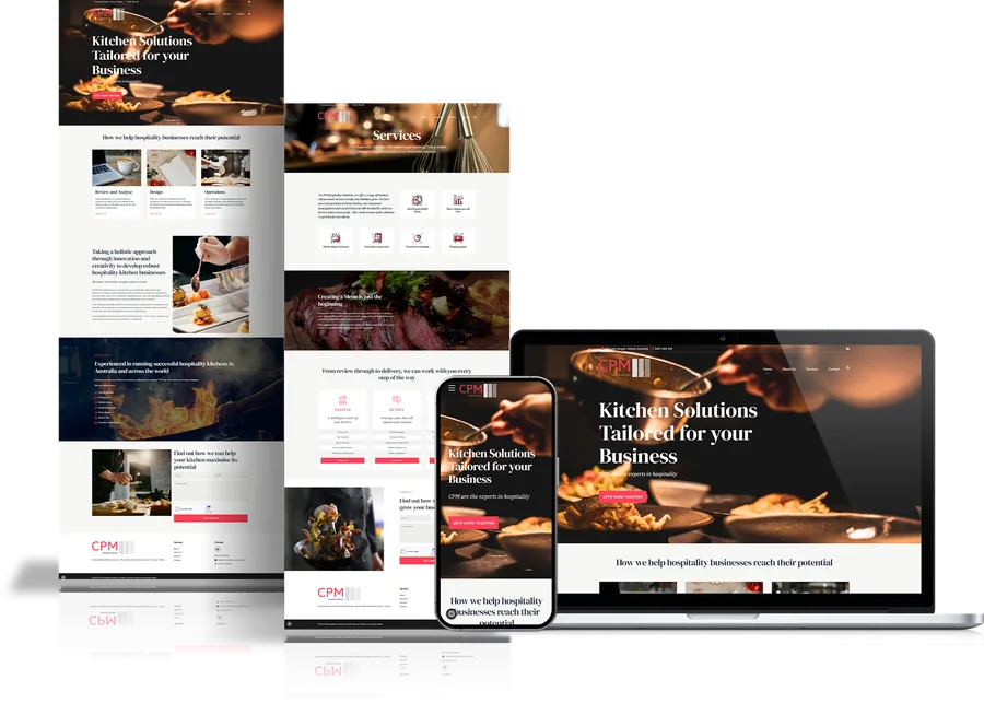 CPM Hospitality website shown on desktop and mobile