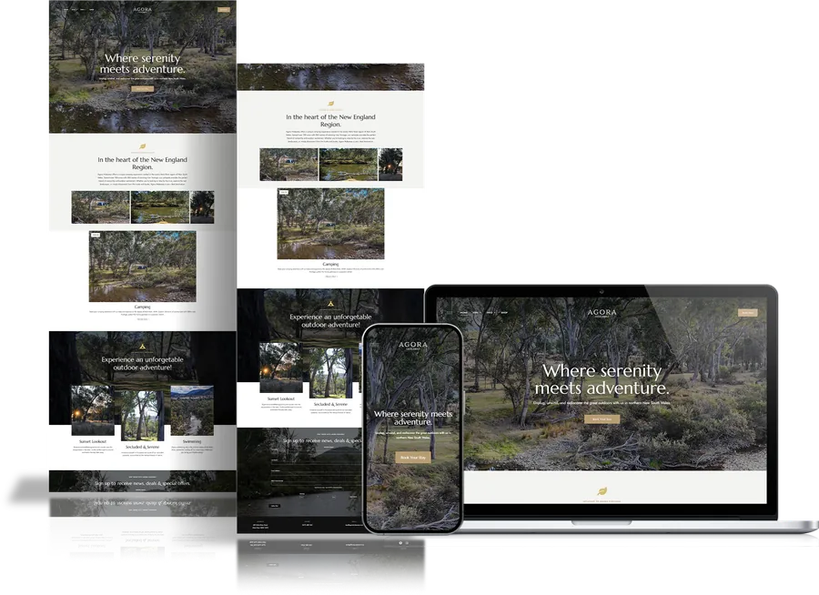 Agora Hideaway website shown on desktop and mobile